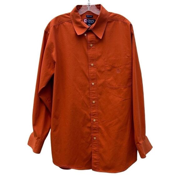 Chaps Men’s Large Shirt Orange Long Sleeve Button Down Easy Care - Picture 6 of 8
